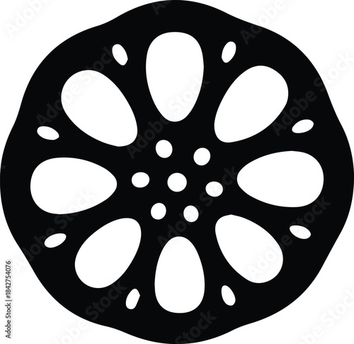 Minimalist black lotus root vegetable cross section silhouette vector icon