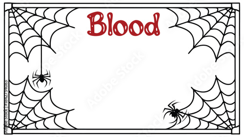Vector illustration halloween themed border with spider web and blood text on for decoration