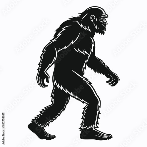 Vector illustration a black silhouette illustration of a bigfoot walking
