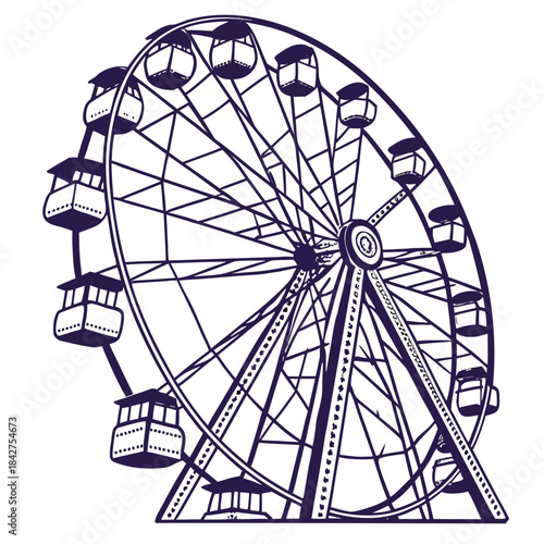 Vector illustration a dark blue illustration of a ferris wheel on a for amusement park or carnival themes