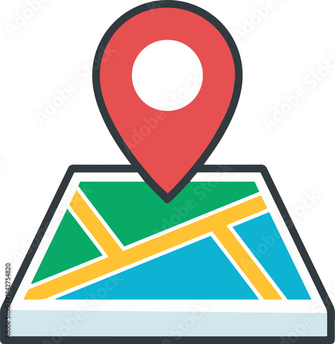 red location pin on colorful map clip art preview