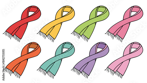 Vector illustration colorful scarves in various hues arranged in a creative pattern