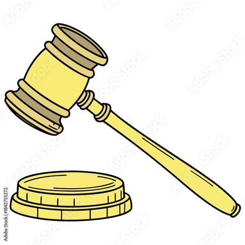 Vector illustration a yellow cartoon gavel and sound block for law and justice concepts