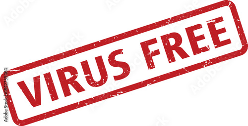 Red Distressed Virus Free Rubber Stamp on White Background Assurance and Quality
