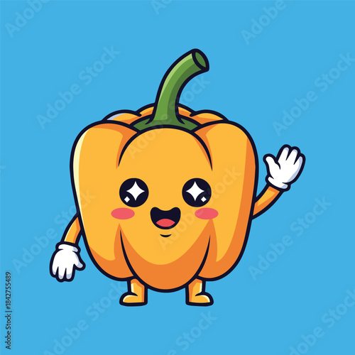 Cute yellow bell pepper cartoon character illustration