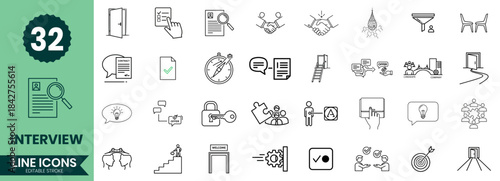 Interview Line Icons Set Job Interview, Recruitment Process, HR Communication & Hiring Outline Icon Pack