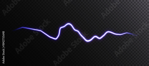 Glowing purple lightning bolt generating a dynamic electrical wave, representing power, speed, sound, and energy with special effect overlay on transparent background
