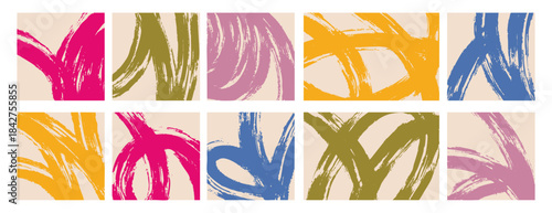 Trendy abstract doodle backgrounds, hand drawn patterns, minimalist curve shapes, freehand pastel stroke, geometric, illustration