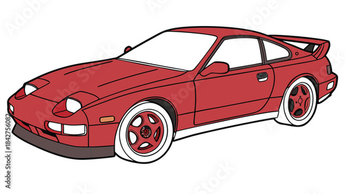 Vector illustration red sports car with red wheels and white tires on pure
