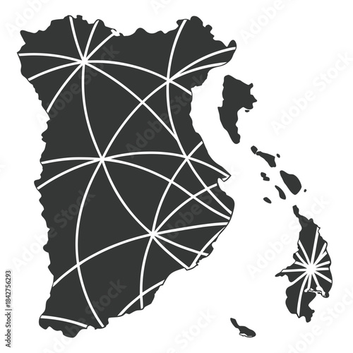 Vector illustration map of spain with white lines on