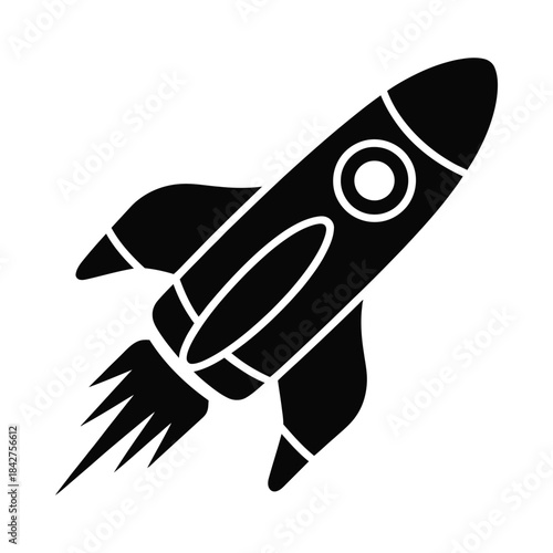 Black rocket ship launching into space