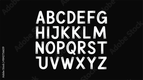 White alphabet letters on black background font typography