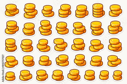 Pattern of stacked gold coins on white background with shadow effect
