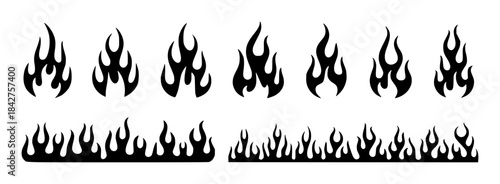 Black Silhouette Flame and Fire Lines in Monochrome Style white flames