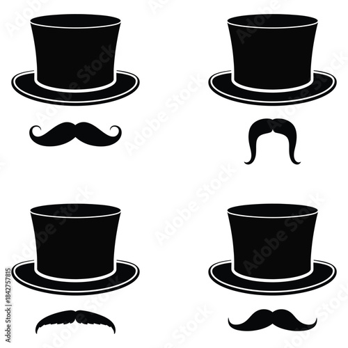 Whimsical collection of hats and mustaches for creative design projects