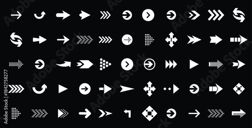 Arrow icon set. Arrow. Cursor. Black vector arrows icons. Collection different arrows sign. Modern simple arrows. Black arrow pointing to the right. Black direction pointer. Vector illustration.