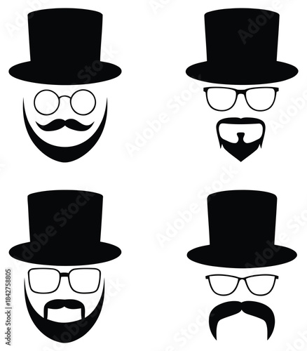 Collection of stylish hats sunglasses and mustaches for graphic design