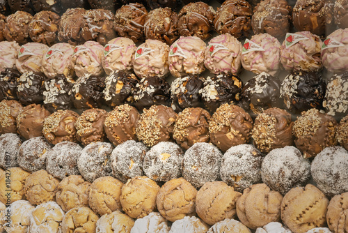 Traditional snowballs of Rothenburg ob der Tauber, tourist destination in Germany