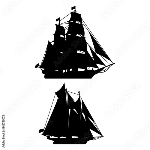 Sihouette einer Zweimast-Segelyacht set