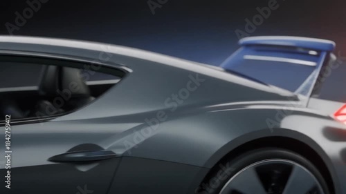 Black luxury sport car driving fast on an isolated road