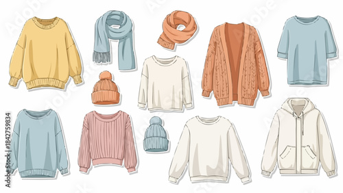 Collection of Cozy Winter Clothing Items for Women.