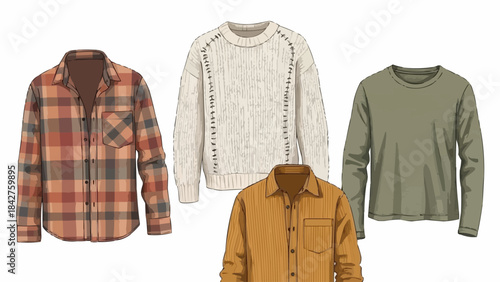 Collection of Four Stylish Mens Casual Shirts and Sweaters.