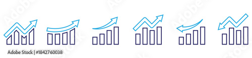 Rising Graph and Arrow Icons Collection. Business analytics charts showing growth, progress bars, and increase symbols. Vector design.