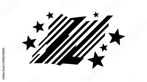 Vector illustration of American patriotic elements, bold stars and stripes design, abstract USA flag shapes, dynamic composition, clean lines, modern flat style, isolated on white background