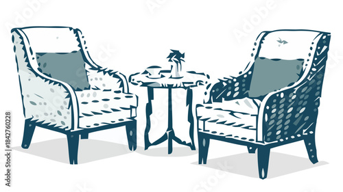 Modern Conversation Area Furniture Silhouette Set with Armchairs and Coffee Table for Elegant Living Spaces