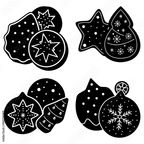 Christmas Ornament Cookie Cutters with Star and Snowflake Patterns on White Background