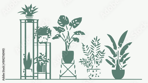 Living Room Plant Stand Silhouette Set: Stylish Indoor Planter Holders with Potted Plants for Home Decor and Green Interior Design Icons