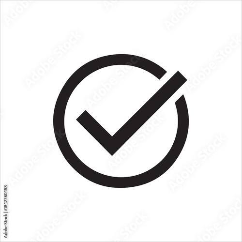 black check mark icon isolated on white background. circle tick approved symbol. vector Illustration