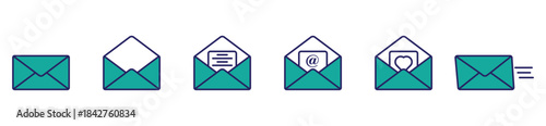 Email Communication Line Icon Pack. Thin stroke envelope, mail, and contact symbols for messaging systems and digital correspondence. Vector illustration.