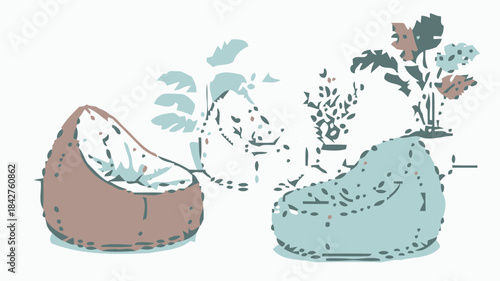 Modern Bean Bag Chair Silhouette Set: Comfortable and Soft Round Seating for Relaxed Living Room and Casual Home Interior Design Icons