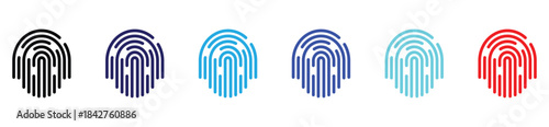 Fingerprint Identification Icons Set. Biometric Security and Identity Verification Symbols in Multiple Colours