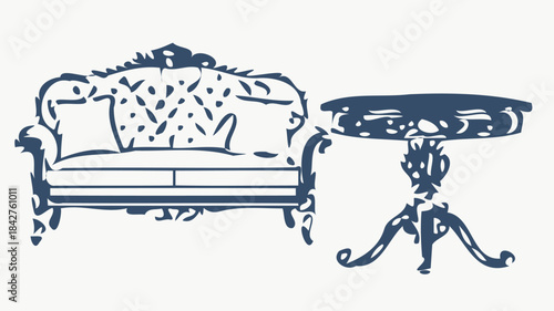 Vintage Living Room Furniture Silhouette Set for Retro Interior Design, Mid-Century Modern and Classic Home Decor