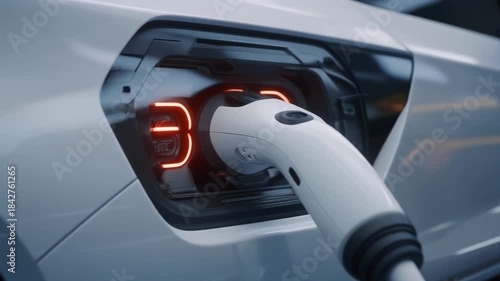 Isolated black metal equipment of a car fuel pump, fuel tank, and electric car charging plug shows the technology of energy power from vehicle engines to electric battery devices