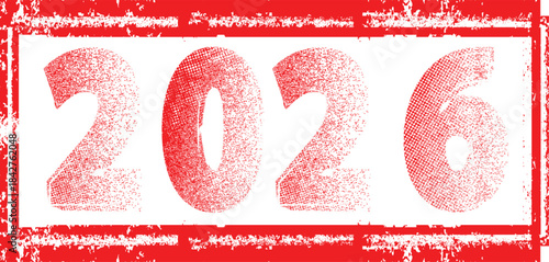 2026 - stamp texture distressed numbers for new year calendars . Textured industrial digits, rough typography for posters, tech and creative layouts. Vector illustration