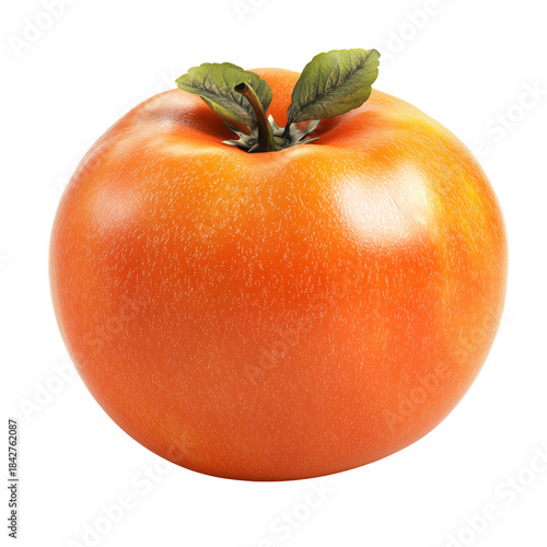 Fresh Orange Apple With Green Leaf on White Background