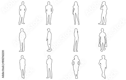 Line Art Human Silhouette Icons – People, Team, and Activity Vector Set
