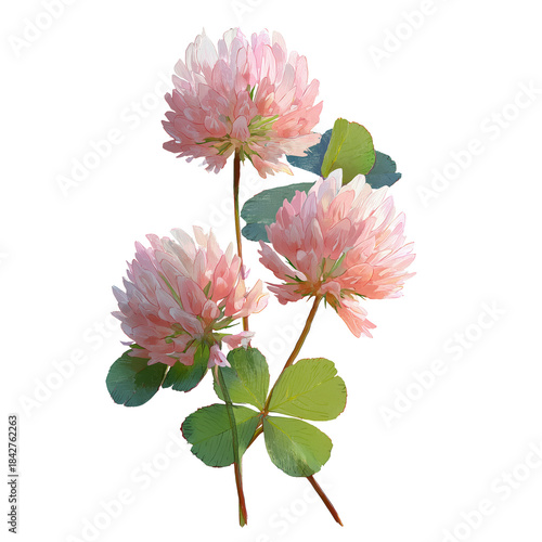 Pink Clover Flowers on a White Background in a Simple Arrangement Showcasing ...