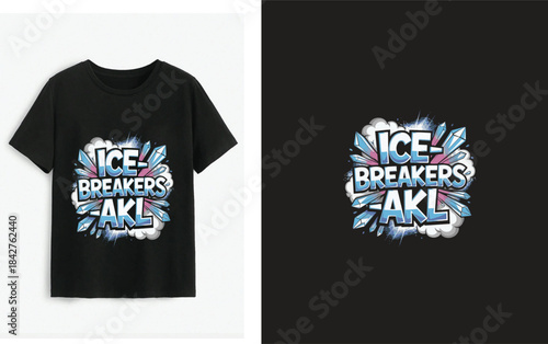 Ice breakers akl graphic t-shirt design featuring a vibrant comic book style print