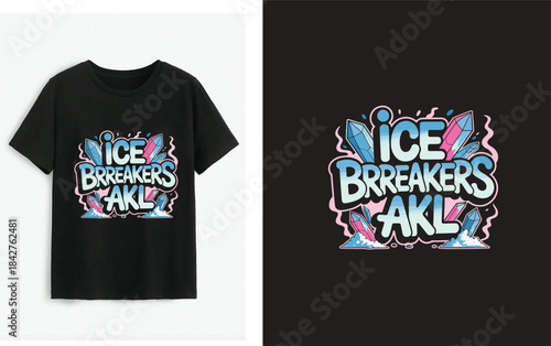 Ice breakers akl graphic print on a black t-shirt design for streetwear fashion