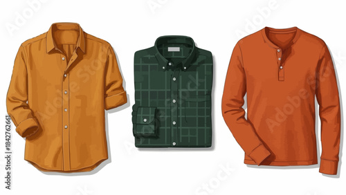 Three stylish mens shirts laid out for a fashion showcase.