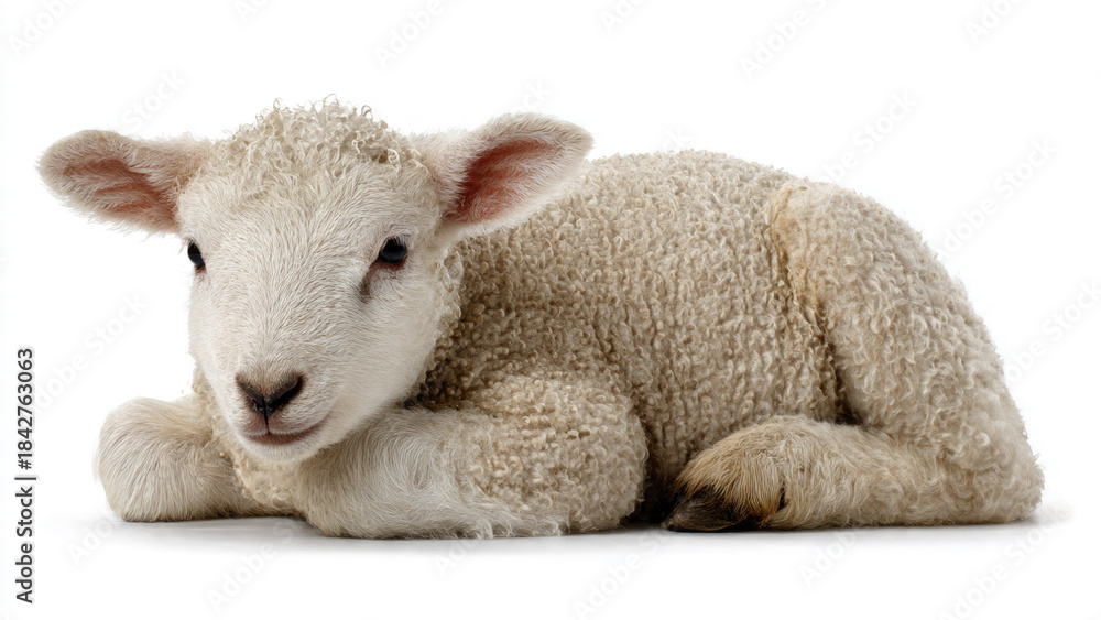 Fototapeta premium Cute Lamb Resting, Isolated