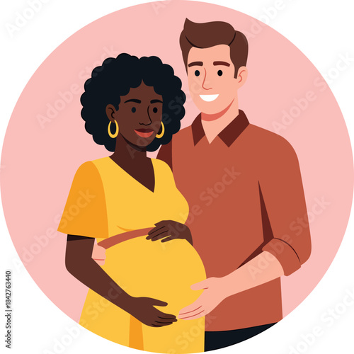 Happy interracial couple expecting baby mixed race pregnancy pregnant.