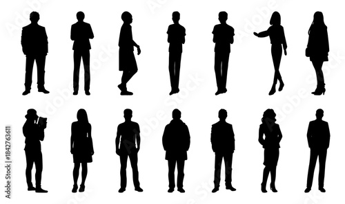Line Art Human Silhouette Icons – People, Team, and Activity Vector Set