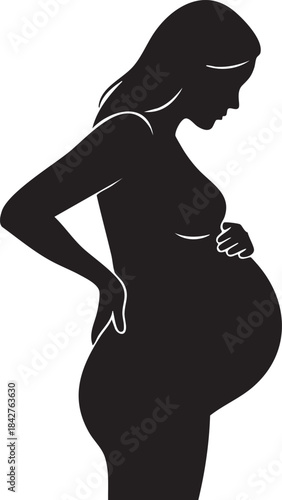 Late Pregnancy Tired Back Support Silhouettes isolated on white background