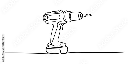Continuous one line art drawing of a modern power tool electric drill Vector, illustration