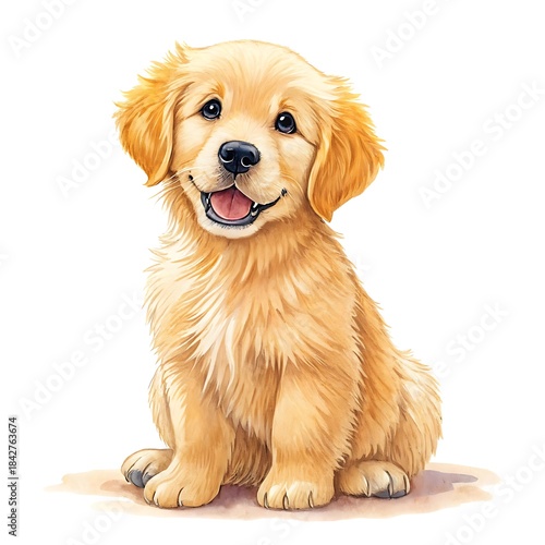 Adorable golden retriever puppy sitting with happy expression